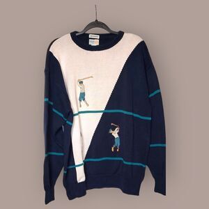 Vintage IZOD Club Hand Intarsia XL Embroidered Preppy Golf Sweater Color Block